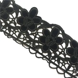 Custom black crochet velvet lace embroidery wedding lace trim