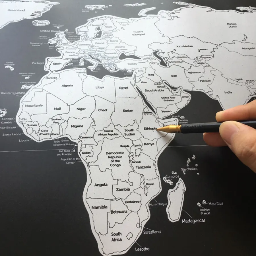 Mapa del mundo de viajes rascar capa de aluminio revestimiento cartel diario rascar mapa