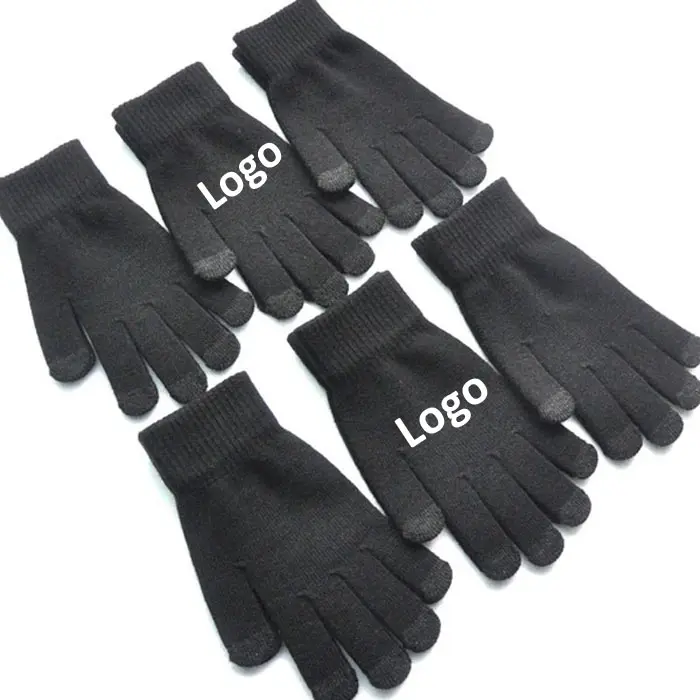 Gants d'hiver en tricot magique Nitrile noir unisexe pour hommes, Logo personnalisé, promotion, pour écran tactile