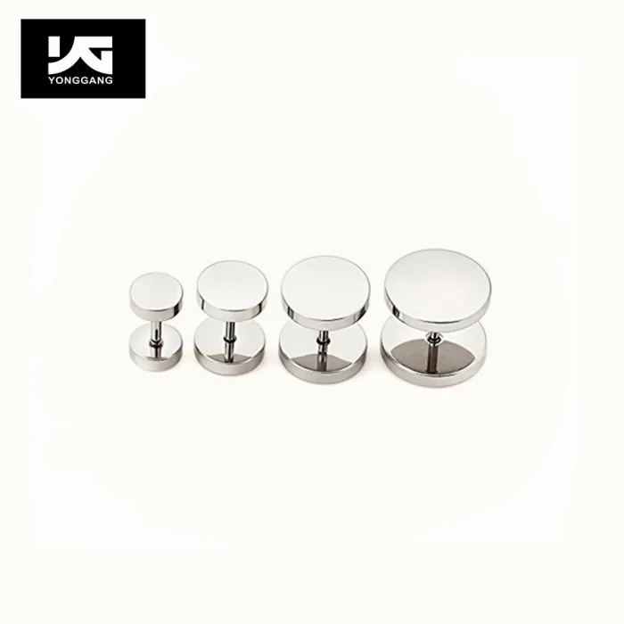 Latest products round dumbbell earring studs stainless steel cool punk style stud earrings for men women