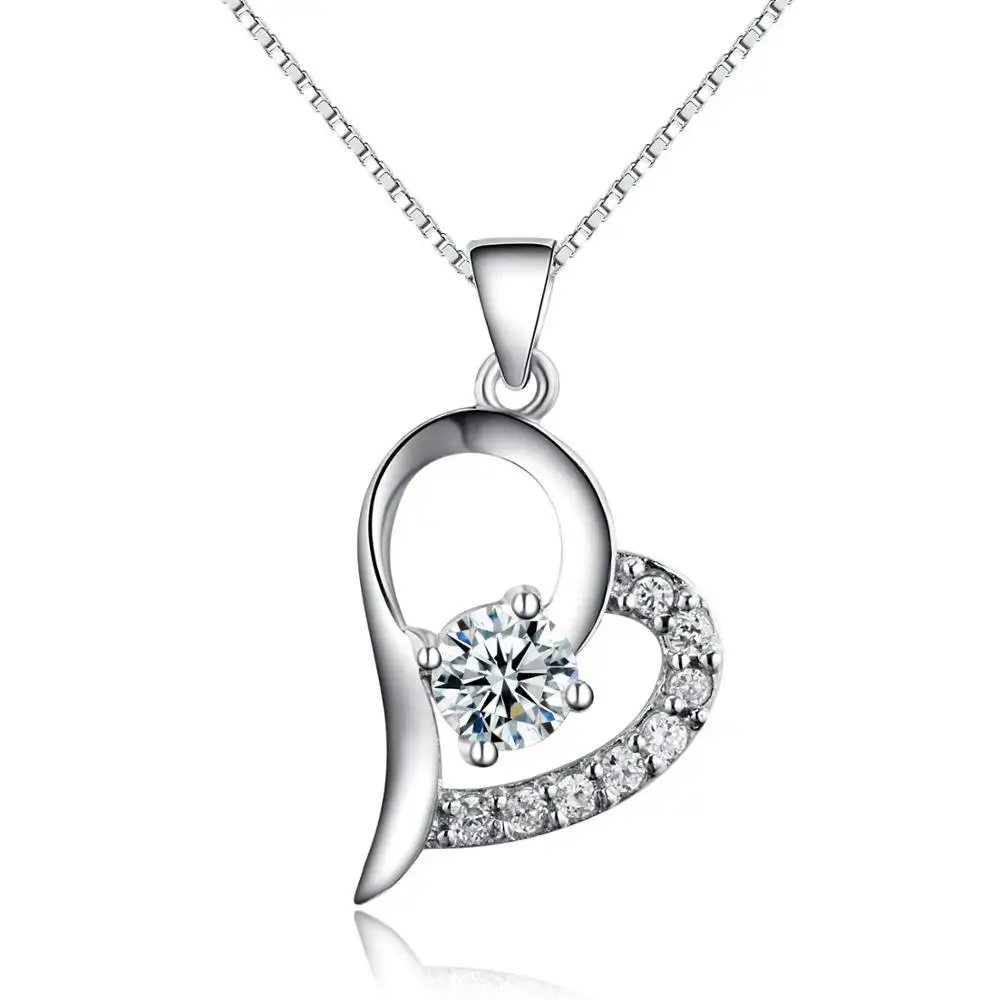 Classic Sterling Silver Heart Zircon Pendant Necklace And Stud Earrings High Quality Diamond Zircon Jewelry Set