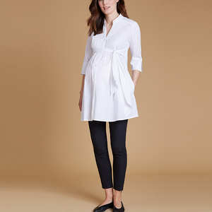 All'ingrosso t-Shirt da donna taglie forti con cravatta a pieghe in vita camicia da gravidanza da donna camicetta bianca di maternità top - Product Image 5