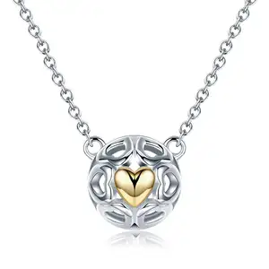 Оптовая продажа, итальянские ювелирные изделия BAGREER SCN079, серебряные ожерелья в форме сердца желтого цвета с круглой подвеской