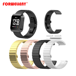 Correa de <span class=keywords><strong>reloj</strong></span> de acero inoxidable de lujo, correa de metal de 23mm con hebilla de mariposa, pulsera inteligente para <span class=keywords><strong>Fitbit</strong></span> Versa - Product Image 2