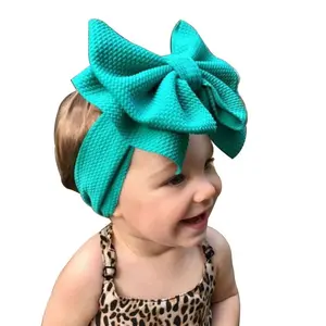 7 "crianças Grande Arco Elástico Macio Waffle Headband 2019 Hot-venda Cor Sólida Top Nó Moda Headwear Para bebé Acessórios