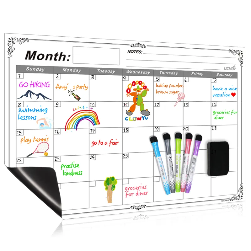 Promotion Calendar Fridge Whiteboard Ball Metal Dry Erase Menu Triangle Meal 2022 Magnetic Weekly Planner