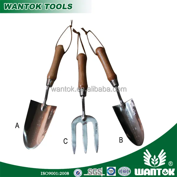 3 pieces Wood handle Stainless steel garden hand tool set Trowel fork Transplanter