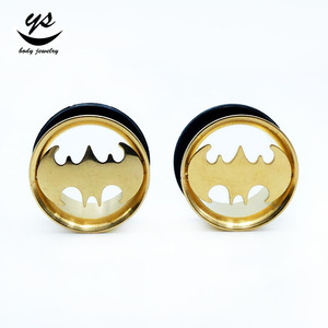 Vergoldeter Edelstahl-Körpers chmuck Single Flare Tunnel Plugs Gummi Hohl schläger Hochzeit Verlobung Vergoldetes Piercing - Product Image 4