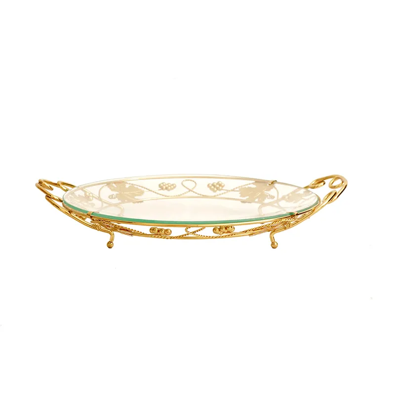 Gold Glass Fruit Tray Plate For Wedding And Hotel Gold Dishes-JY161