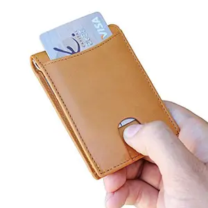 RFID Blocking Bifold Slim Genuine Leather Thin Minimalist Front Pocket Wallets for Men Money Clip Full Grain Vintage Leather