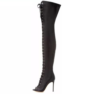 गर्मियों सेक्सी महिलाओं जूते फीता कटार जांघ उच्च OEM जूते झलक पैर उच्च खीर घुटने जूते से अधिक महिलाओं के जूते - Product Image 4