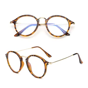 Vendita calda uomo donna round leopard turtle shell color metal frame block blue light anti radiation computer glasses