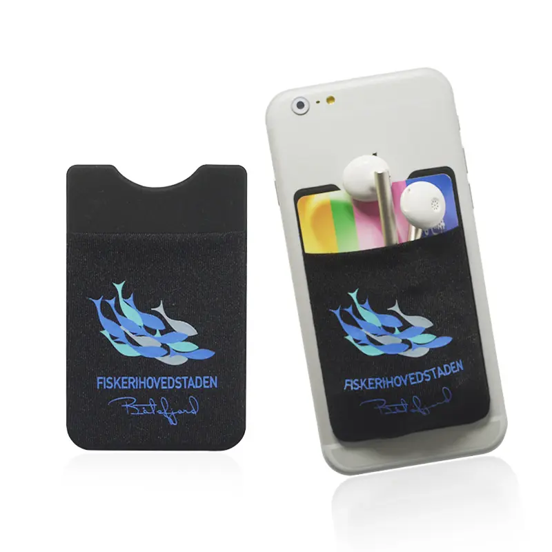 Customized Self Adhesive 3M Sticky Lycra Card Holder Microfiber Phone Pocket Sleeve Smart Wallet Lycra