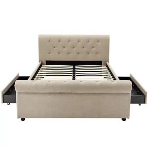 Repose-pieds lit double king size, avec tiroirs, en bois massif