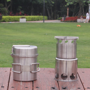 Ngoài trời thép không gỉ Cookware <span class=keywords><strong>Set</strong></span> gấp gỗ bếp nồi <span class=keywords><strong>Pan</strong></span> lộn xộn <span class=keywords><strong>Kit</strong></span> cho cắm trại cho bộ đồ ăn ngoài trời - Product Image 3