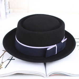 Fédora — chapeau en feutre, 100% laine noir, <span class=keywords><strong>porc</strong></span> Pie, haut plat, pour hommes et femmes, vente en gros - Product Image 2