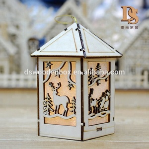 Carved <strong>House</strong> Shape Wooden LED <strong>Light</strong> Box <strong>Tea</strong> <strong>Light</strong> <strong>Holder</strong> for Hotel Home Hanger Christmas Decoration - Product Image 5
