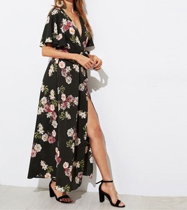 Donne Vestito Lungo Ultimo A Guangzhou Sexy Wrap Stampa Floreale Maxi Bohemian Estate Abiti <span class=keywords><strong>Abbigliamento</strong></span> - Product Image 3