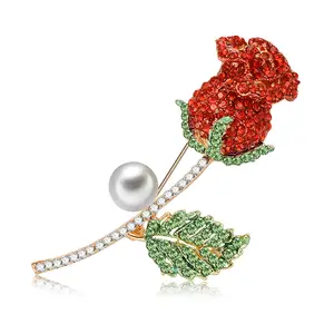 Broche de perles en Zircon rouge pour femmes, nouvel accessoire personnalisé, Micro pavé, strass scintillants, à la mode,