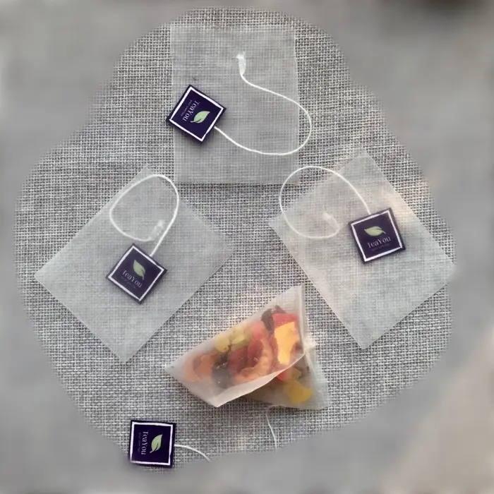 Bolsas de filtro de té Pirámide de Nylon con sellado térmico, bolsas de té desechables con asa para té Suelto