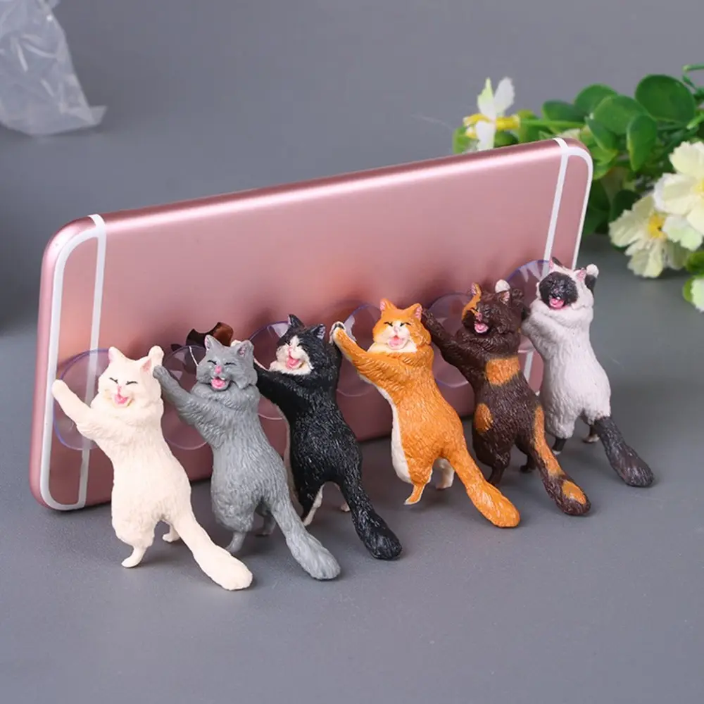 Support de téléphone portable constitué de chats mignons et de ventouses, appui de bureau en résine pour smartphones, de qualité supérieure