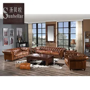 Luxus Vintage 100 Echt leder Sofa setzt Distressed braun Leder Wohnzimmer Sofa klassische Chesterfield Leders ofas