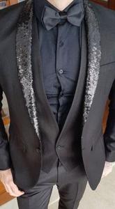 Costume <span class=keywords><strong>homme</strong></span> noir sur mesure, dernier design, perles brillantes, coupe ajustée, costume de <span class=keywords><strong>mariage</strong></span> pour marié, smoking 3 pièces, veste, pantalon, gilet - Product Image 2