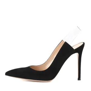 Elegante Bianco Slingbacks Tacchi Rossi Delle Signore di Estate Scarpe Da Tennis 2019 Delle Donne di Vestito Tacchi A Punta Scarpe A punta Tacco Alto Pompe Nero