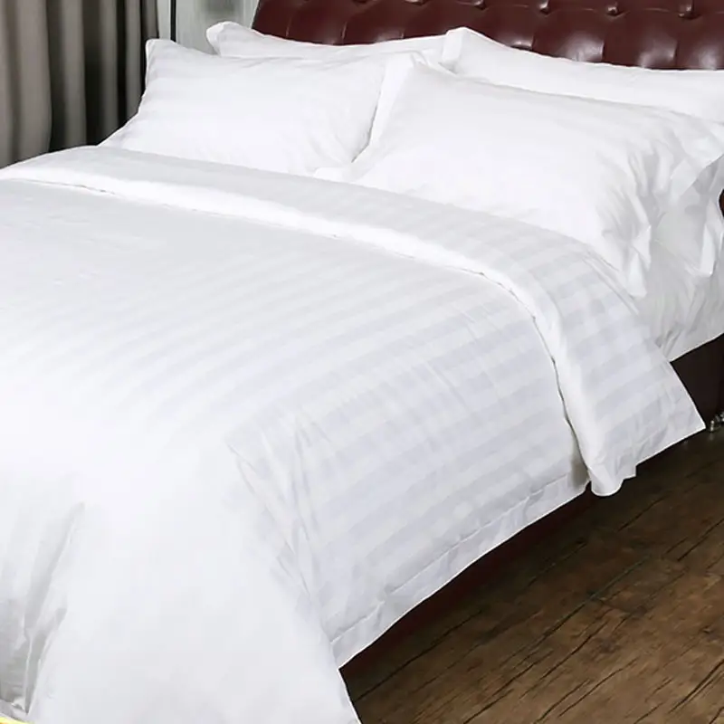 エレガントなデザイン3pcs寝具セット羽毛布団カバーフラットシート枕ケース綿100% 3cmサテンストライプホテル病院用ベッドリネンセット