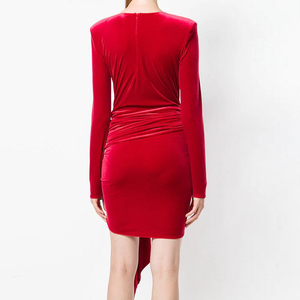 Otoño mujer nuevo <span class=keywords><strong>terciopelo</strong></span> rojo sólido Color v-cuello Sexy manga larga vaina vestido con un empate cintura YLDR215D - Product Image 5