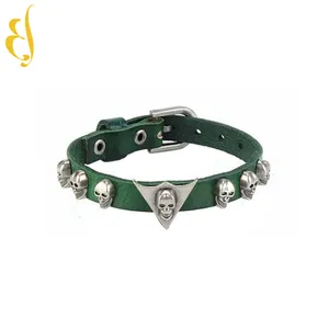 Multi-color personalized skull rivet charming leather bracelet for men