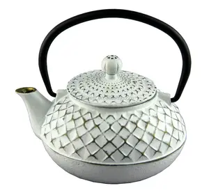 0.5L White cast iron teapot in enameled