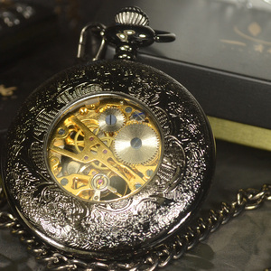 Zincir erkek saat siyah Steampunk iskelet mekanik cep saati erkekler antik lüks kolye cep saati - Product Image 5