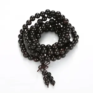 Black Brazil Pine Wood Beads Bracelet 108 Beads 8mm Tibetan Buddhist Link Wrist Sandalwood Beads Prayer Mala Elastic