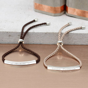 Gioielli fatti a mano barra d'<span class=keywords><strong>argento</strong></span> nome inciso <span class=keywords><strong>bracciale</strong></span> corda personalizzata con perline <span class=keywords><strong>bracciale</strong></span> regolabile per le donne - Product Image 4