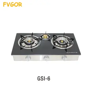Table Gas Stove 3 Burner Gas Cooker Glass Black Free Spare Parts Gas Cooktops Cap Ceramic / Glass Tempered Glass Copper 7mm