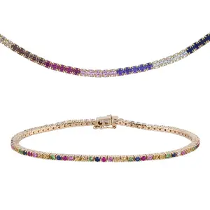 Custom high quality rainbow diamond tennis jewellery bridal set diamond cz necklace set