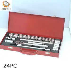 24 stks ratel Socket set auto reparatie tool kit metalen doos tool set CRV socket set