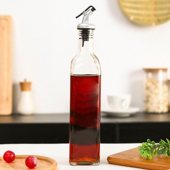 Square tall 16 oz oil vinegar cruet glass olive oil bottles with pour spout