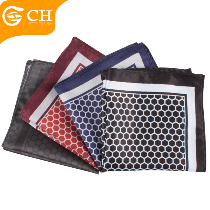 Giá Rẻ Chất Lượng Cao Mens Hexagon Thiết Kế In 100% Polyester Khăn Tay