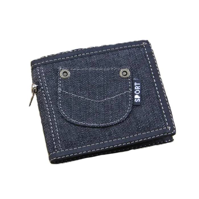 In Bulk Hot Sale Rough Blue Canvas Fabric Cowboy Denim Bifold Wallet Large Capacity Custom Bag Durable Purse for Men