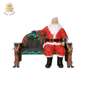 ตกแต่งคริสต์มาสไฟเบอร์กลาส Santa Claus รูปปั้น bench NTRS-106Y