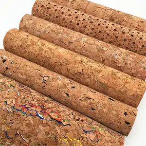 Silver Gold Flecks Wood Surface Natural Real Cork Leather Fabric Faux Leather Sheet Roll For Wallet Bag Crafting