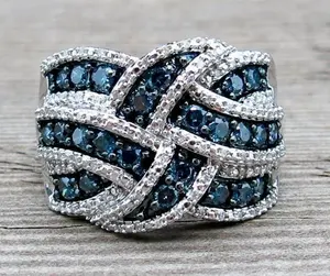 Anillos de plata con piedra azul grande para mujer, joyería de moda, anillos de compromiso de boda