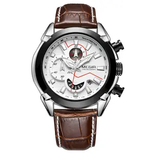 MEGIR 2065 orologi da uomo progettati con cinturino in pelle da uomo calendario orologio affascinante alla moda al quarzo