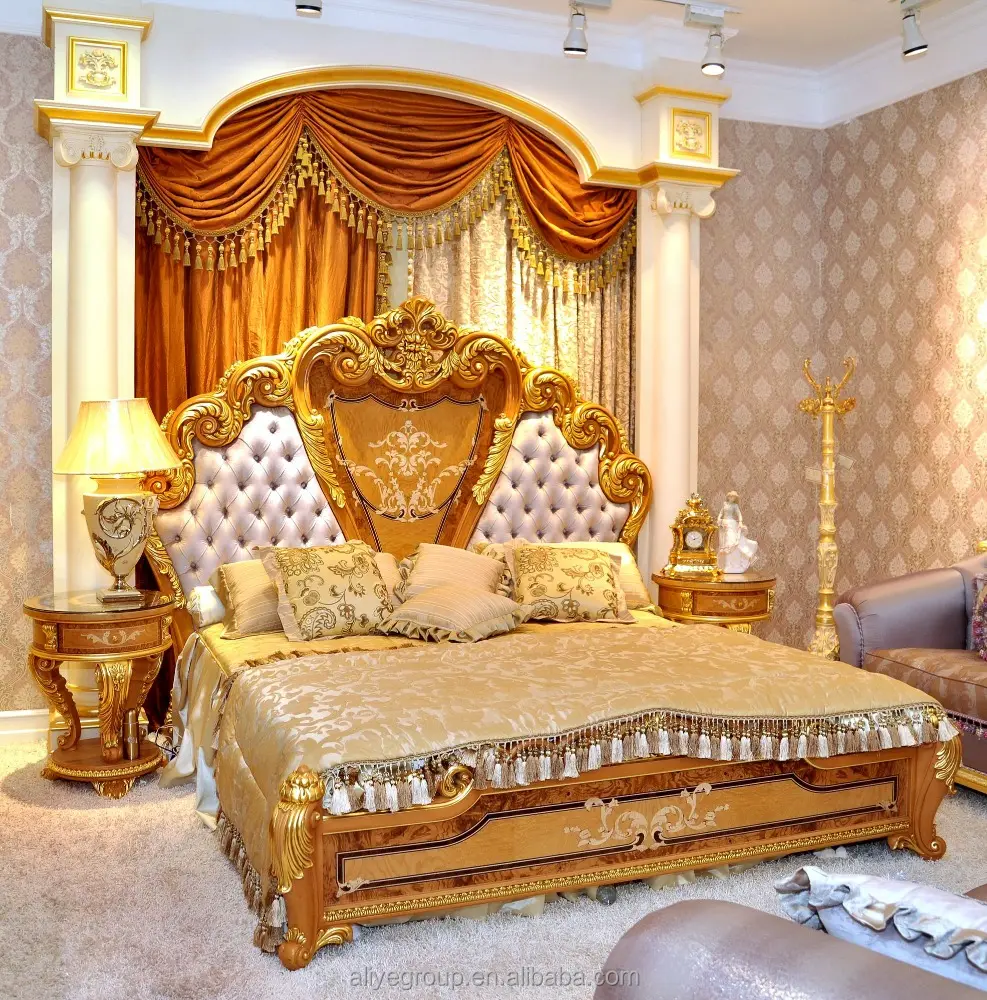 Luxury Baroque Style Double Bed King Size with Canopy and gold-AS6201