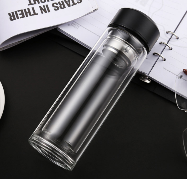 Double Wall Glass Water Bottle Borosilicate Glass Portable Sport Drinking Bottle