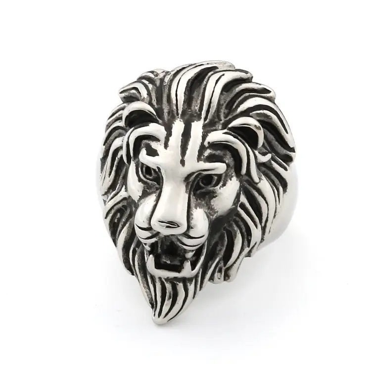 Personaliized retro stainless steel men casting domineering lion head rings