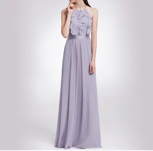 Pretty ladies Elegant Halter Ruffles long maxi dress for women 2022 Sleeveless