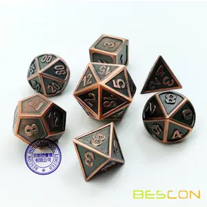 Bescon ชุดลูกเต๋าโลหะเนื้อแข็งทองแดง7ชิ้น,ชุดลูกเต๋าเกม RPG โลหะทองแดง7ชิ้นแบบ D4-D20
